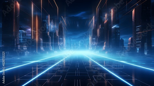 Wallpaper Mural Futuristic cityscape background with glowing blue lines. High-tech skyscrapers. Generative AI. Torontodigital.ca