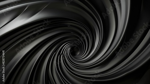 Abstract black vortex swirl with smooth, glossy texture creating a sense of depth and motion in a captivating design.