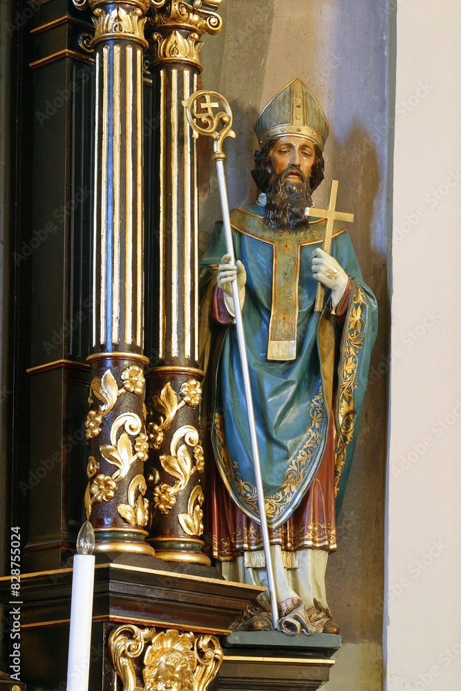 Obraz premium Saint Valentine, statue on the altar of the Holy Three Kings in the church in the Church of St. Clare of Assisi in Zagreb, Croatia