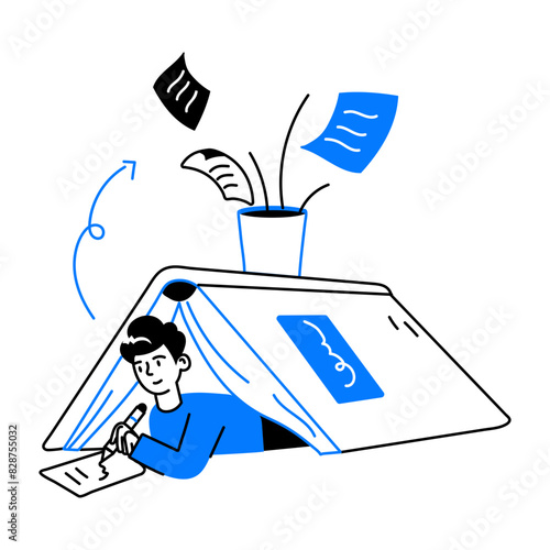 Trendy doodle mini illustration of studying 