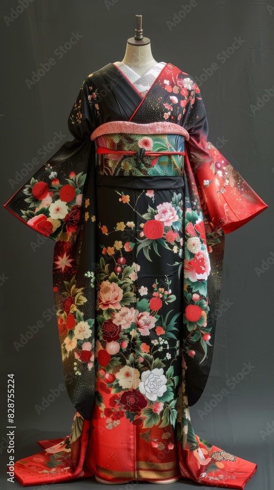 Traditional Japanese Geisha in a Red and Black Kimono Traditional Japanese Geisha in a Red and Black Kimono