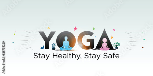 Vector Banner for international Yoga day. People practicing holistic wellness, body stretch, fitness exercises, workout, relaxation and recreation.