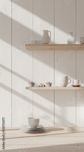 Cozy Kitchen Scene with Shelves for Cooking Inspiration Generative AI photo