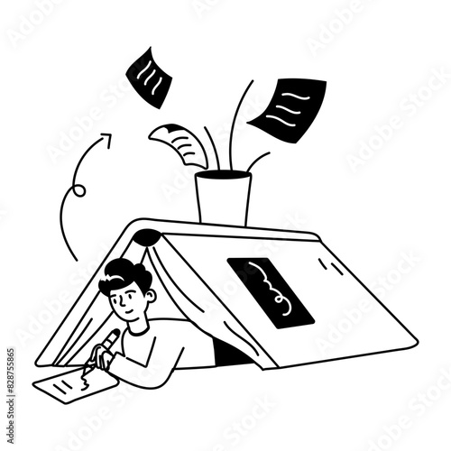 Trendy doodle mini illustration of studying 