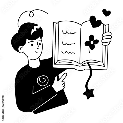 Easy to edit doodle mini illustration of favourite book 