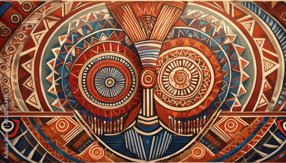 Tribal, pattern and abstract of African art for mural, indigenous culture and background. Geometric, wallpaper and ancient illustration with painting for traditional design, decoration and artwork