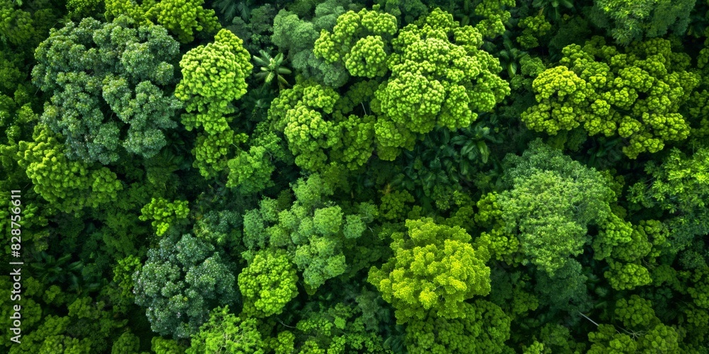 A lush carpet of various shades of green treetops as seen from above, highlighting the dense texture of a forest A lush carpet of various shades of green treetops as seen from above, highlighting the dense texture of a forest
