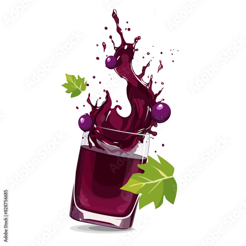 Splashes of vinous grape juice with slices. Vector clipart with summer drink isolated for design