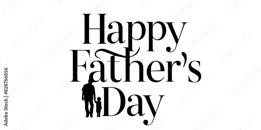 Fototapeta premium Happy fathers day calligraphy with father and son silhouette isolated on transparent background 