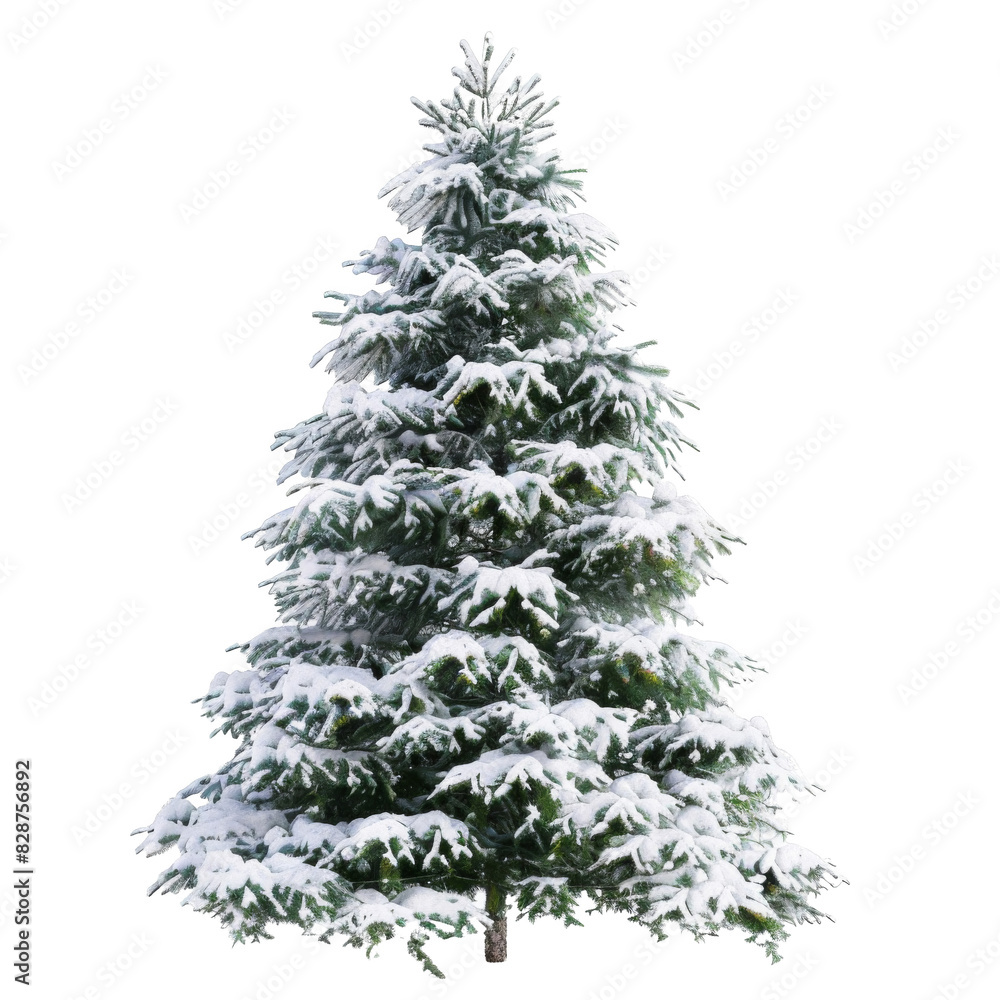Obraz premium A tall, snow-covered evergreen tree stands tall against a transparent background.