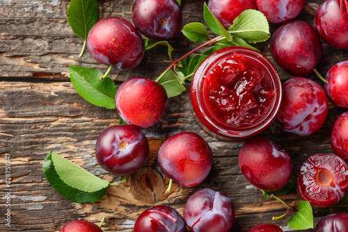 powidl thick sweet plums jam, on table, top view