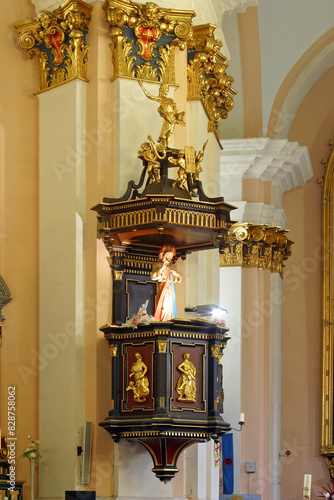 Pulpit in parish church Assumption of the Virgin Mary in Pregrada, Croatia photo