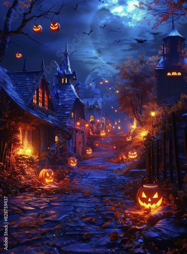 Charming Halloween Pumpkin Town Street View