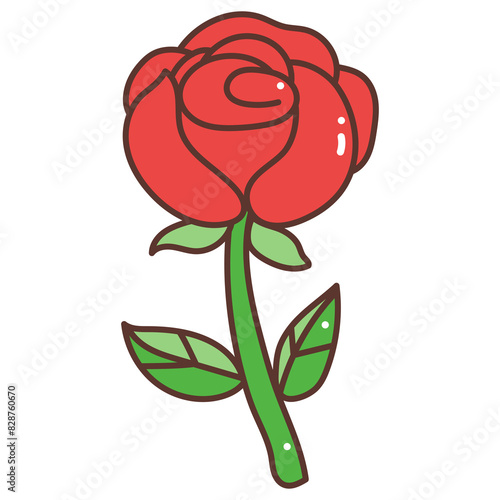 red rose with leaves cartoon doodle