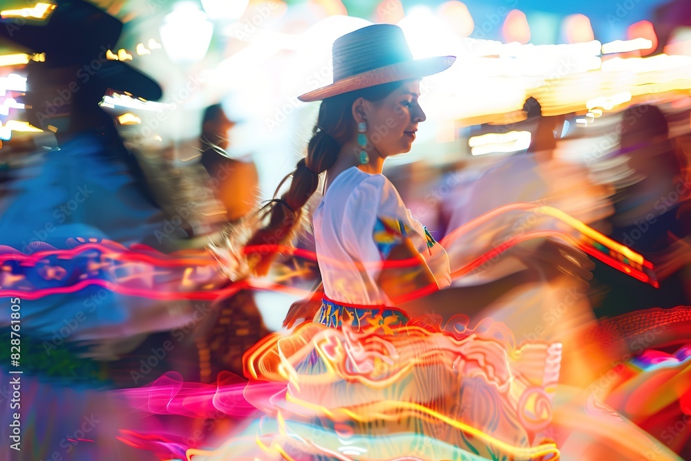 Woman in traditional dress dancing at a vibrant Festa Junina. Woman in traditional dress dancing at a vibrant Festa Junina.