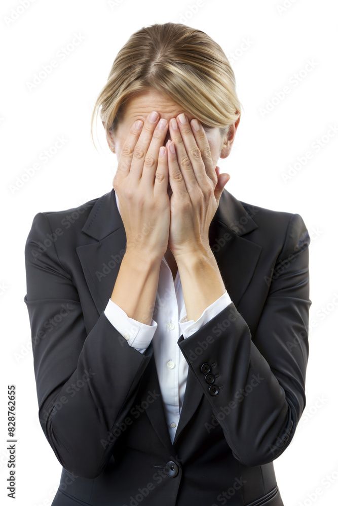Panicked Office Employee – Female: A portrait of a female office employee with a panicked expression, hands to her face, isolated on a white background.
Panicked Office Employee – Female: A portrait of a female office employee with a panicked expression, hands to her face, isolated on a white background.
