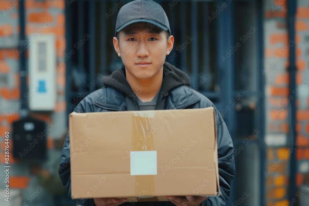 Asian man owns delivery service for small businesses. Asian man owns delivery service for small businesses.
