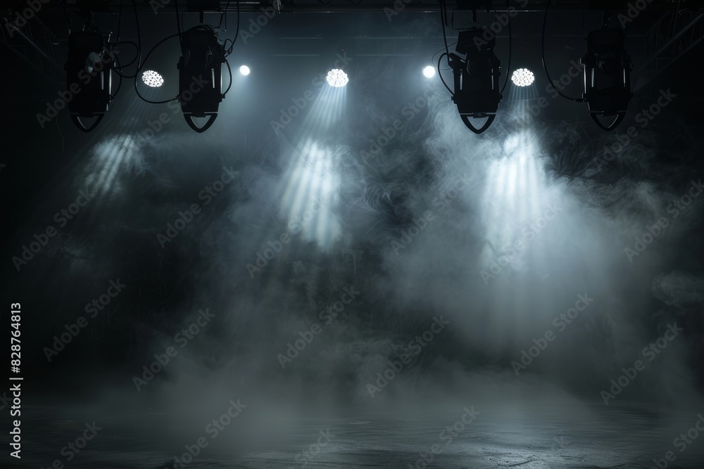 Photo of LED stage lights on a dark background 
