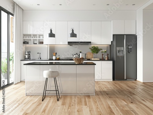 Modern Kitchen Interior with Island and Natural Light