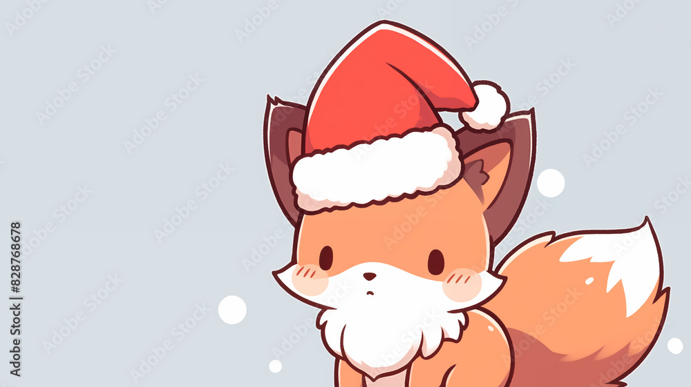 Hand drawn cartoon illustration of fox wearing Santa hat
Hand drawn cartoon illustration of fox wearing Santa hat