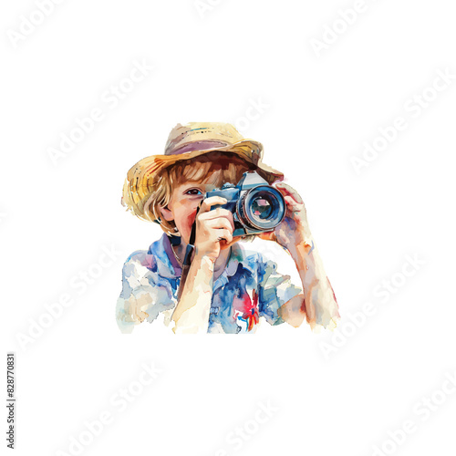 Watercolor Painting of Child Photographerю Vector illustration design.