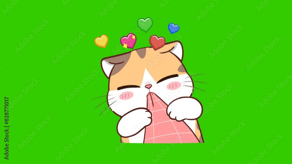 Animated Shy Kitten Biting Pillow - Green Screen Animated Shy Kitten Biting Pillow - Green Screen