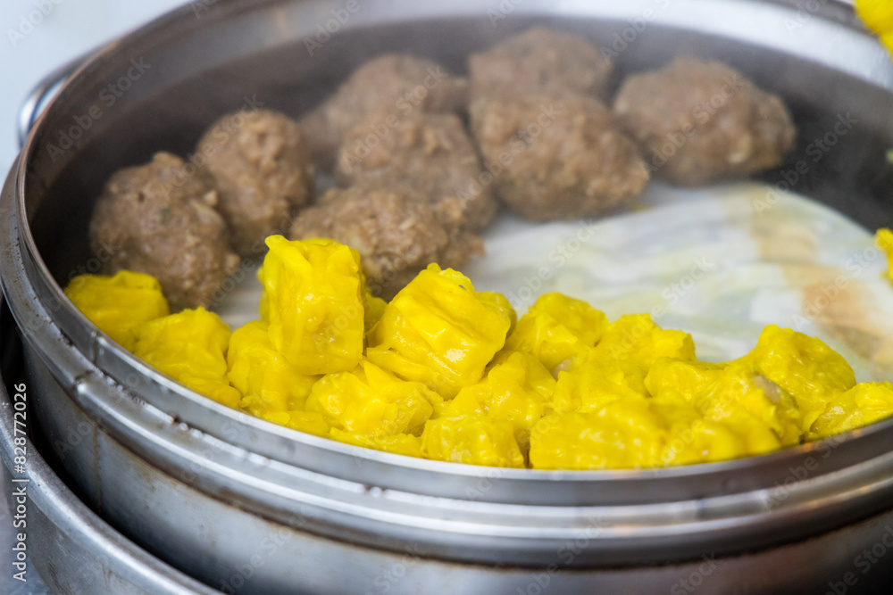 Hong Kong local snack Siu Mai fish meat and beef ball at street Hong Kong local snack Siu Mai fish meat and beef ball at street