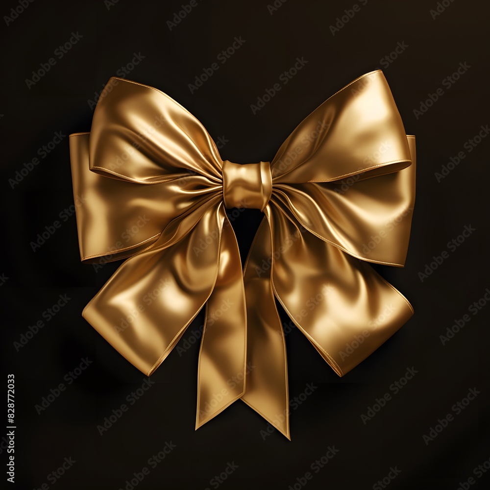 Realistic golden ribbon bow. Luxury gift decoration element. Generative AI. Realistic golden ribbon bow. Luxury gift decoration element. Generative AI.