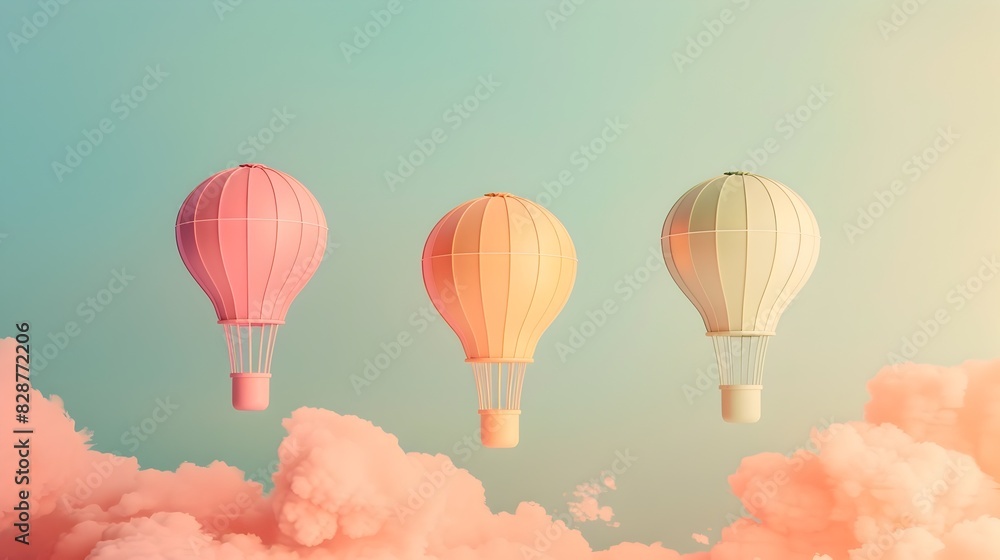 Obraz premium Whimsical 3D Clay Hot Air Balloons Drifting Through a Pastel Sky