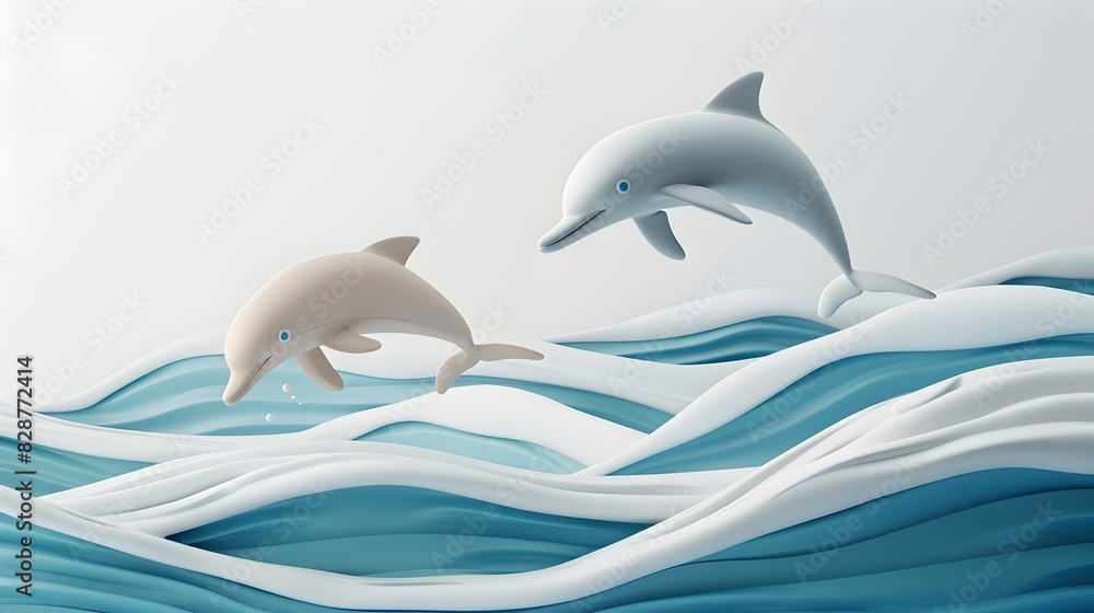 Fototapeta premium Graceful Dolphins Leaping in Serene Ocean Waves