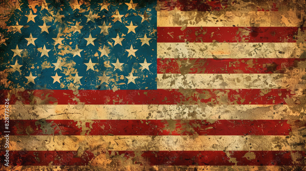 4th of july :A weathered and distressed American flag, showing signs of wear and age, with the stars and stripes still prominently visible despite the damage. 4th of july :A weathered and distressed American flag, showing signs of wear and age, with the stars and stripes still prominently visible despite the damage.