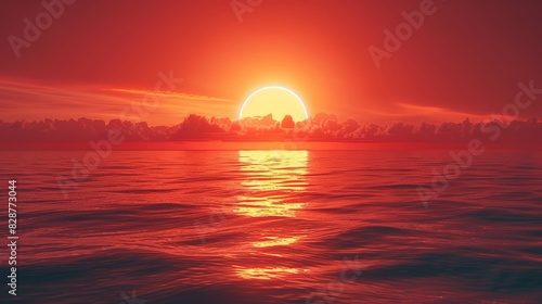 Wallpaper Mural Spectacular view of a vibrant red sunset over the ocean with a large sun setting on the horizon, inspiring awe and tranquility. Generative Ai Torontodigital.ca