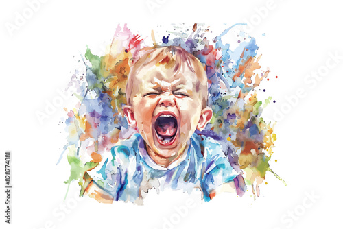Vivid Watercolor of Crying Baby. Vector illustration design.