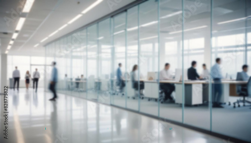 Blurred white glass office background, business people © PREM