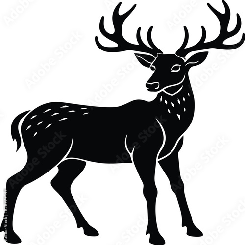 Deer silhouette illustration. Animal Linocut