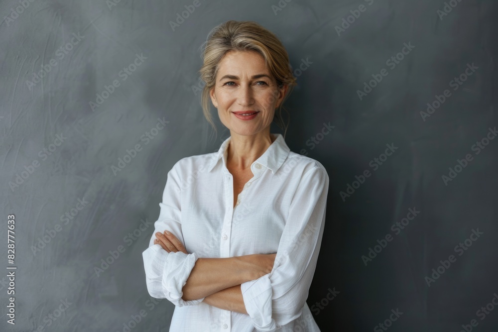 Confident mature woman in casual clothing with big smile Confident mature woman in casual clothing with big smile