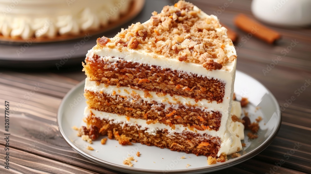 Homemade Sliced Carrot Cake on Plate Close-Up Homemade Sliced Carrot Cake on Plate Close-Up