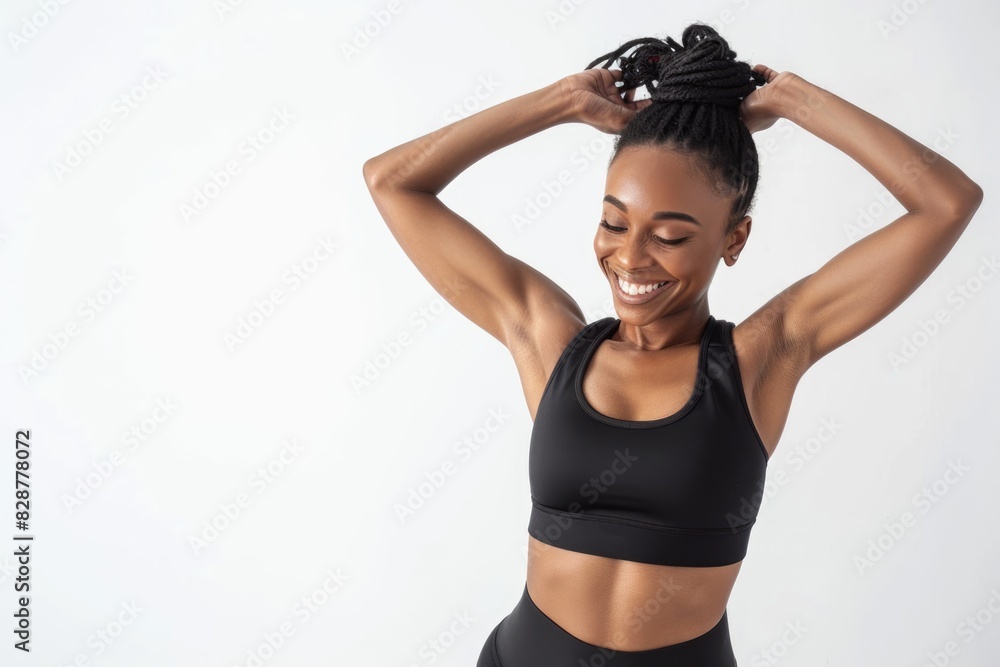 Happy young black fitness woman isolated over white background Happy young black fitness woman isolated over white background