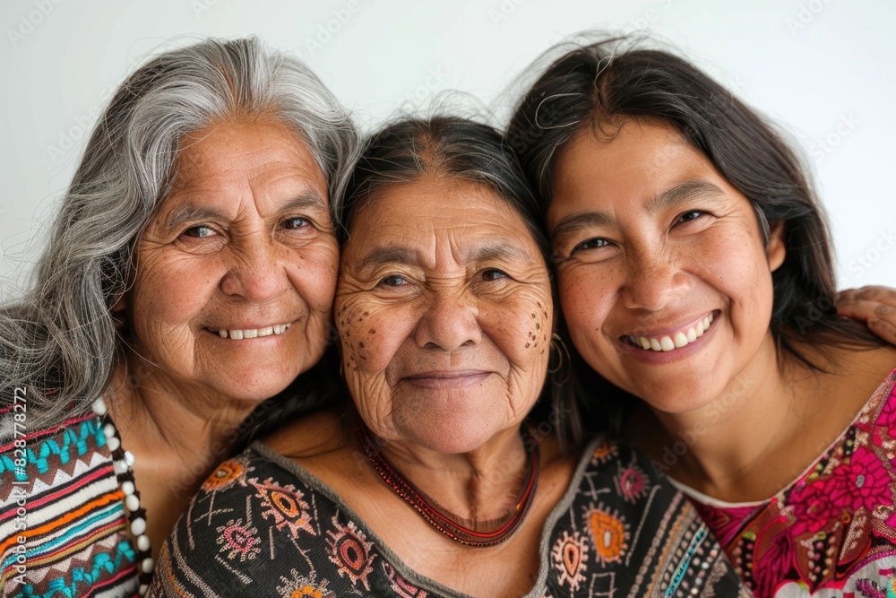 Latin grandmother daughter and daughter smiling on a white background Latin grandmother daughter and daughter smiling on a white background