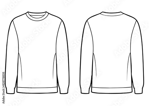 Men's long sleeve Crew neck T Shirt flat fashion illustration complete editable colors