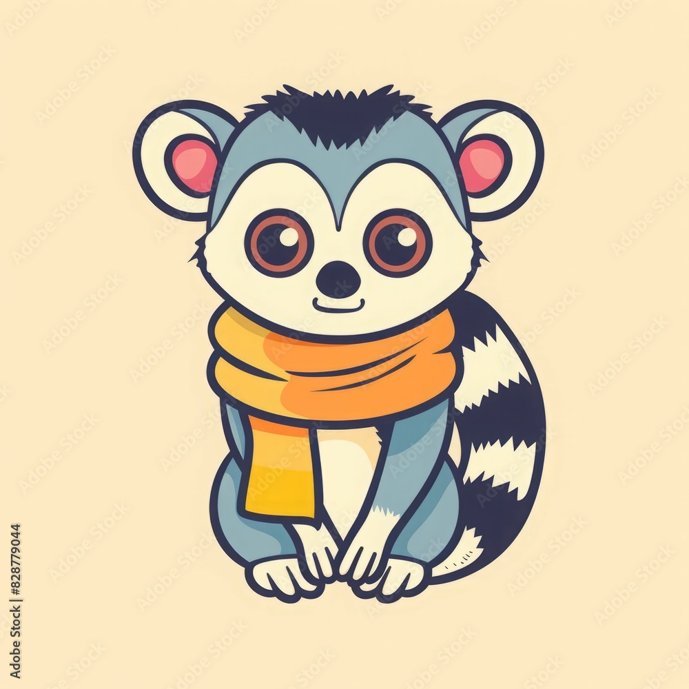 Obraz premium Cute cartoon lemur wearing a scarf.