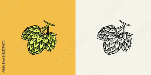 Barley, malt and hops. Beer of oktoberfest. Engraved in ink hand drawn in old sketch and vintage style for web or pub menu. design element isolated on white background.