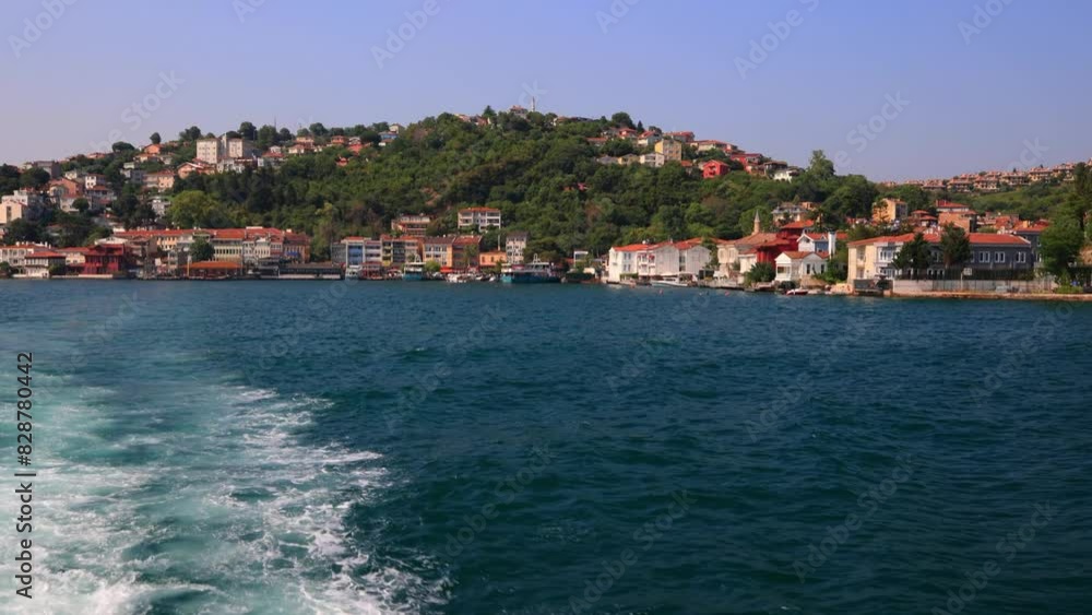 Turquoise blue sea water. View of the Bosphorus in Istanbul city on sunny summer day, in a public place. Turquoise blue sea water. View of the Bosphorus in Istanbul city on sunny summer day, in a public place.