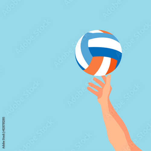 A shaded hand throws a ball on the background of the blue sky vector illustration