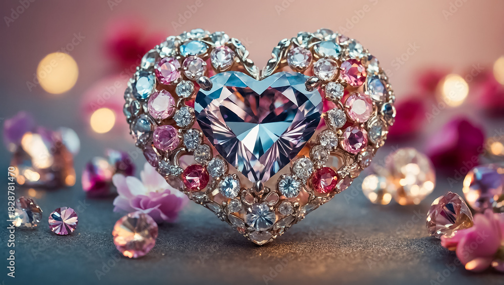 beautiful diamond heart with flowers present beautiful diamond heart with flowers present