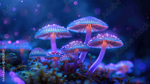 Glowing mushrooms in blue and purple biomes