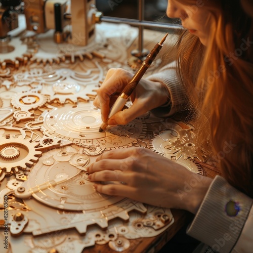 Female steampunk artist working on her latest creation.