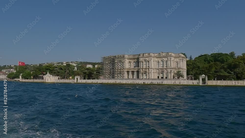 Turquoise blue sea water. View of the Bosphorus in Istanbul city on sunny summer day, in a public place. Turquoise blue sea water. View of the Bosphorus in Istanbul city on sunny summer day, in a public place.