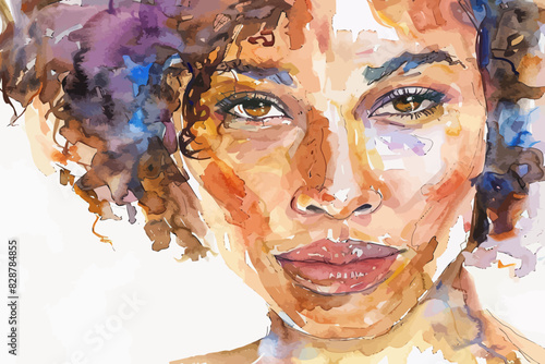 Close-Up Watercolor Portrait of Woman. Vector illustration design.