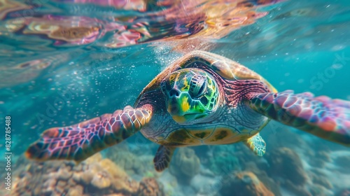 World Ocean Day A Captivating CloseUp of a Graceful Sea Turtle Swimming